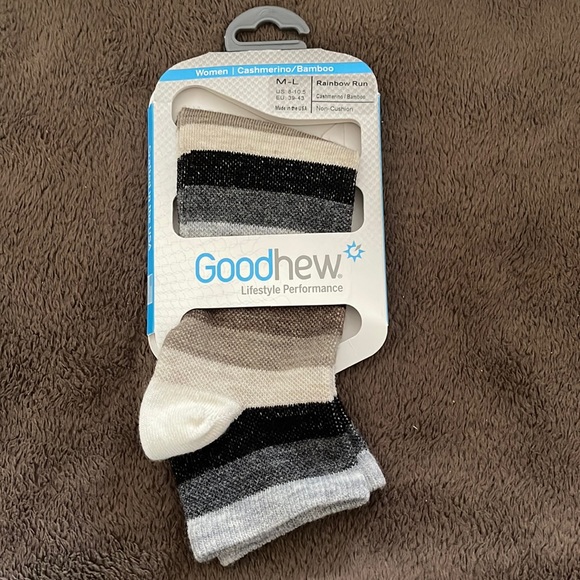 Goodhew merino wool above ankle socks brown/tan/black/grey stripes womens - Picture 2 of 7